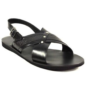 GOODMAN 🇮🇹 MEN'S BLACK SOFT LEATHER COMFORT FLAT SUMMER SANDALS